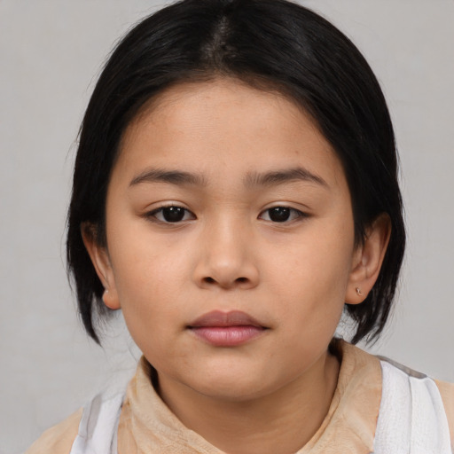 Neutral asian young-adult female with medium  black hair and brown eyes