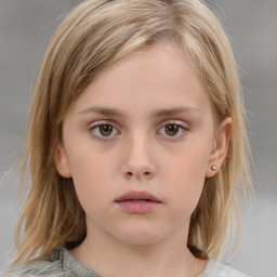 Neutral white child female with medium  brown hair and grey eyes