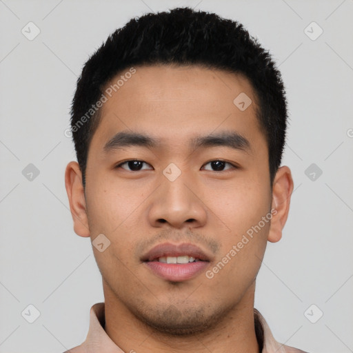 Neutral asian young-adult male with short  black hair and brown eyes