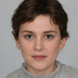 Neutral white young-adult female with short  brown hair and brown eyes