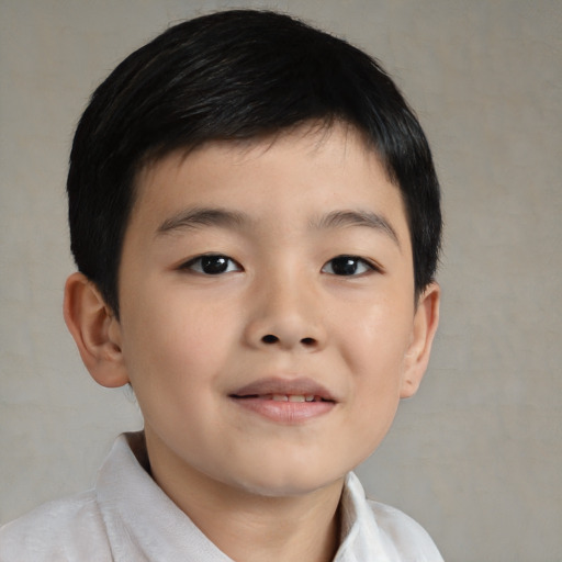 Neutral asian child male with short  brown hair and brown eyes