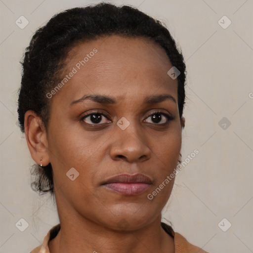 Neutral black young-adult female with short  brown hair and brown eyes
