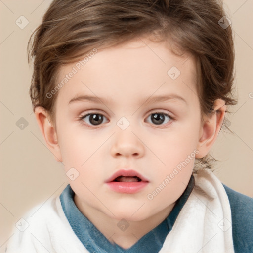 Neutral white child female with short  brown hair and brown eyes