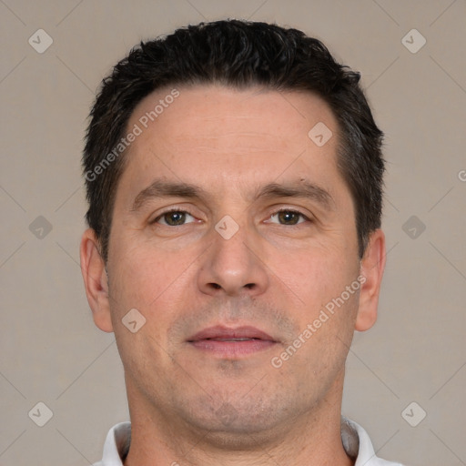 Neutral white adult male with short  brown hair and brown eyes