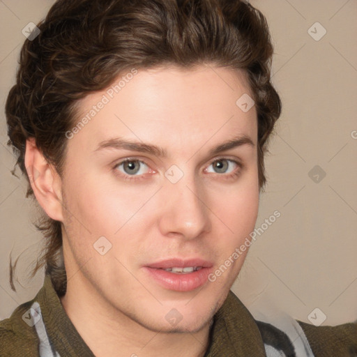 Neutral white young-adult male with medium  brown hair and brown eyes