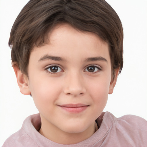 Joyful white child female with short  brown hair and brown eyes