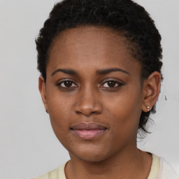 Neutral black young-adult female with short  brown hair and brown eyes