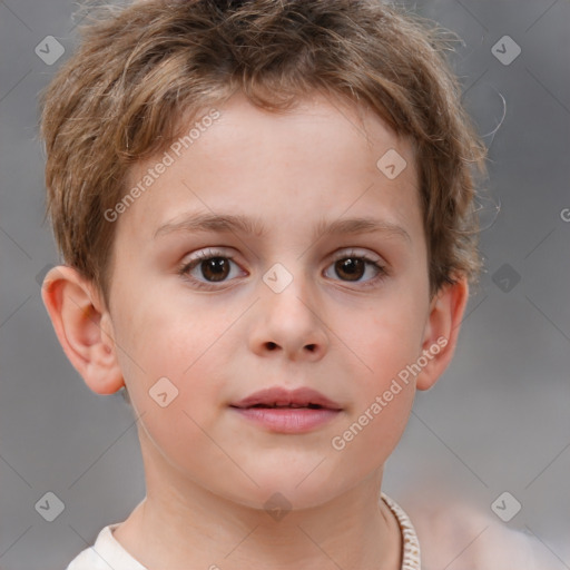 Neutral white child male with short  brown hair and brown eyes