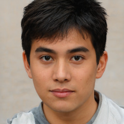 Neutral asian young-adult male with short  brown hair and brown eyes