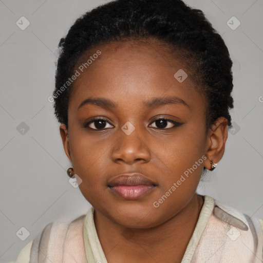 Neutral black young-adult female with short  brown hair and brown eyes