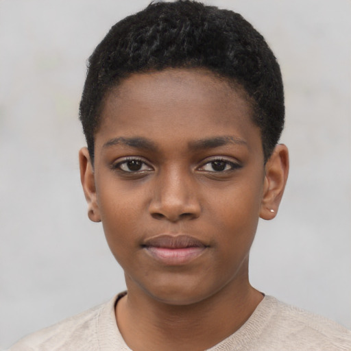 Neutral black child female with short  black hair and brown eyes