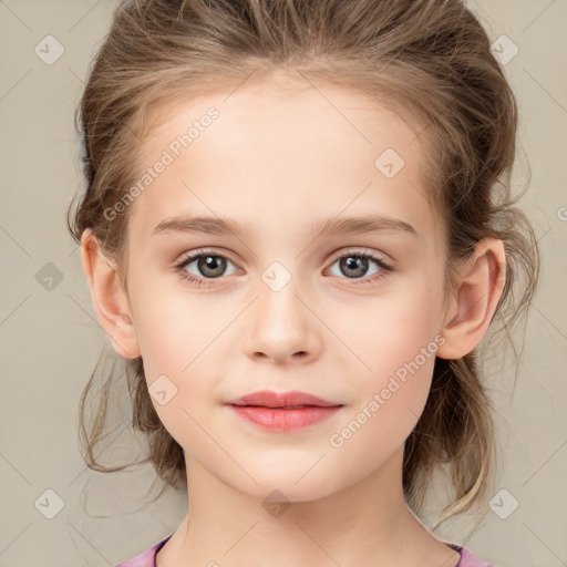 Neutral white child female with medium  brown hair and brown eyes