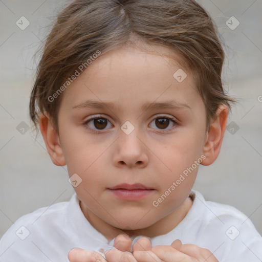 Neutral white child female with short  brown hair and brown eyes