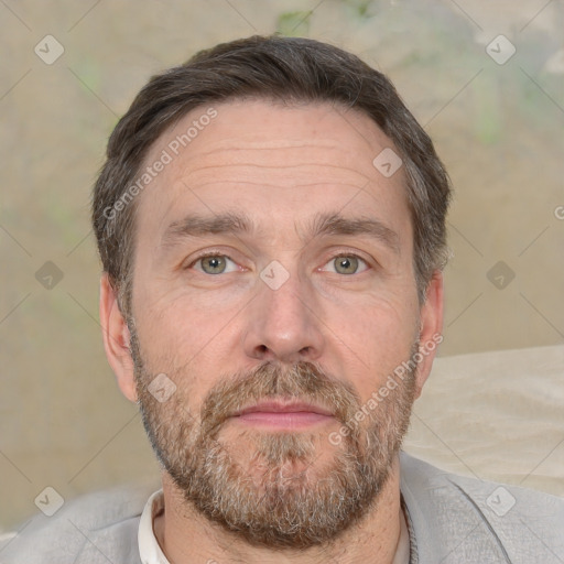 Neutral white adult male with short  brown hair and brown eyes