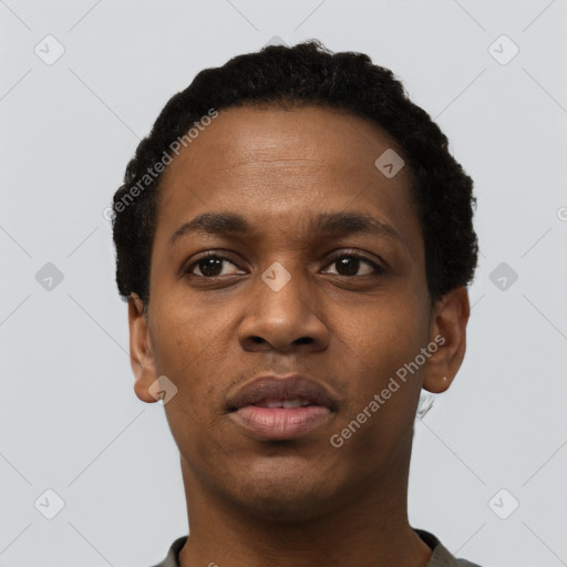 Neutral black young-adult female with short  black hair and brown eyes