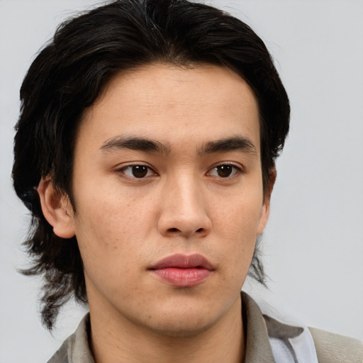 Neutral asian young-adult male with medium  brown hair and brown eyes