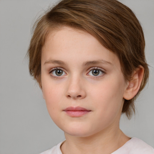 Neutral white child female with medium  brown hair and brown eyes