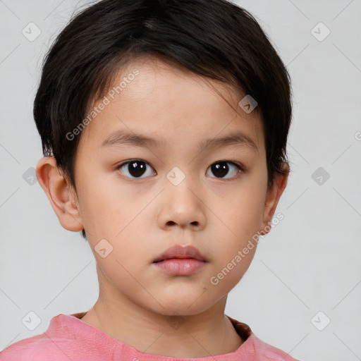 Neutral white child female with short  brown hair and brown eyes