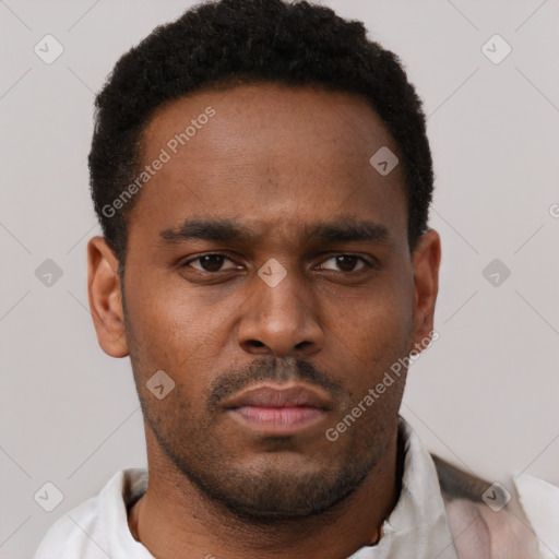 Neutral black young-adult male with short  brown hair and brown eyes