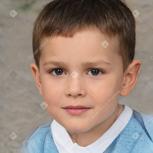 Joyful white child male with short  brown hair and brown eyes