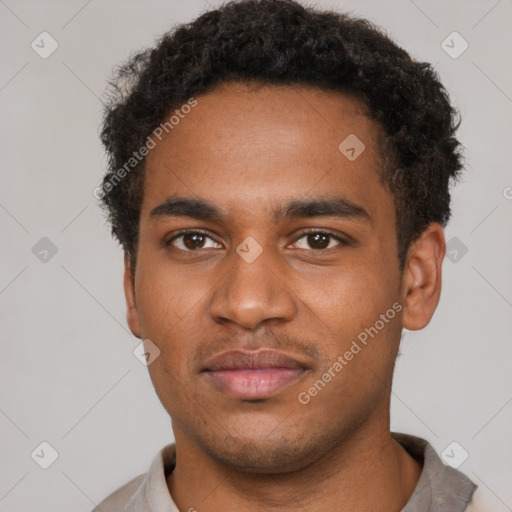 Neutral black young-adult male with short  brown hair and brown eyes