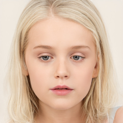 Neutral white child female with long  brown hair and blue eyes