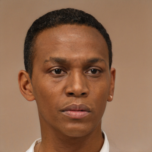 Neutral black young-adult male with short  brown hair and brown eyes