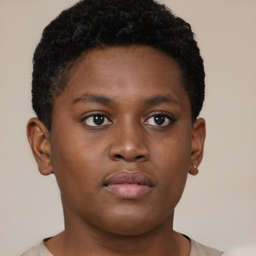 Neutral black young-adult male with short  brown hair and brown eyes