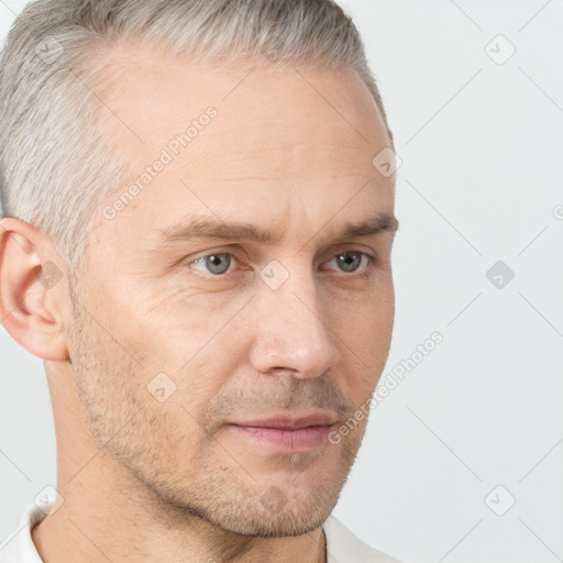 Neutral white adult male with short  brown hair and brown eyes