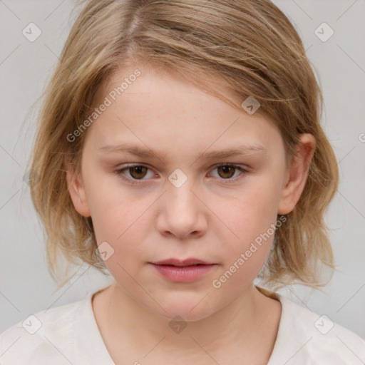 Neutral white child female with medium  brown hair and brown eyes