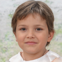 Joyful white child male with short  brown hair and brown eyes