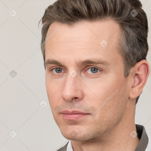 Neutral white adult male with short  brown hair and brown eyes