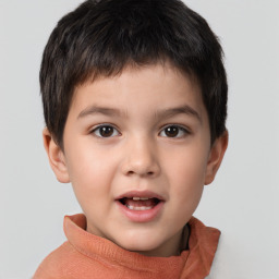 Joyful white child male with short  brown hair and brown eyes