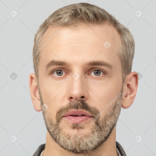 Neutral white adult male with short  brown hair and brown eyes