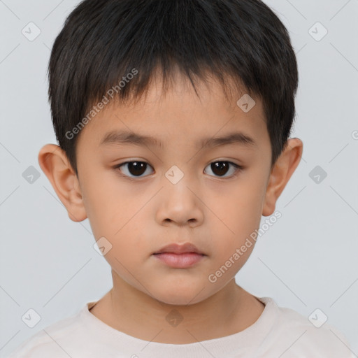 Neutral asian child male with short  brown hair and brown eyes