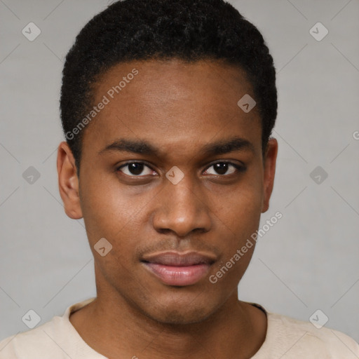 Neutral black young-adult male with short  brown hair and brown eyes