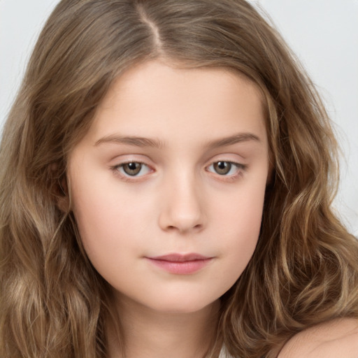 Neutral white child female with long  brown hair and brown eyes