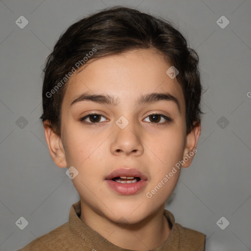 Neutral white child female with medium  brown hair and brown eyes