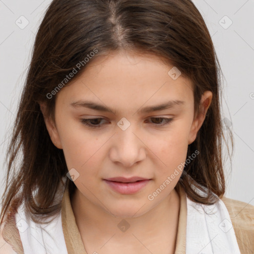 Neutral white child female with medium  brown hair and brown eyes