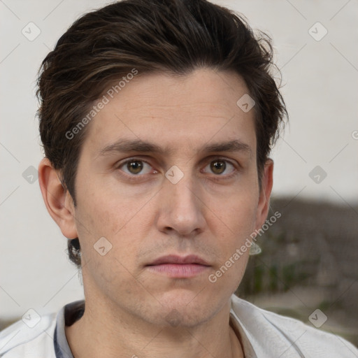 Neutral white adult male with short  brown hair and brown eyes