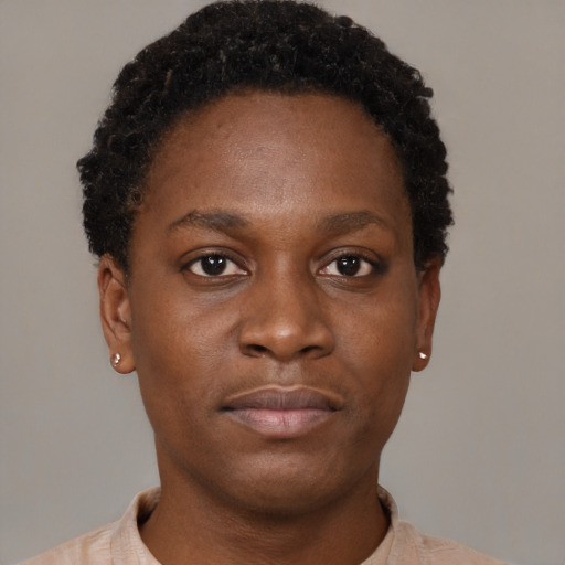 Neutral black young-adult male with short  brown hair and brown eyes