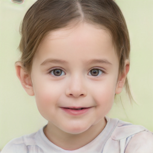 Joyful white child female with short  brown hair and brown eyes