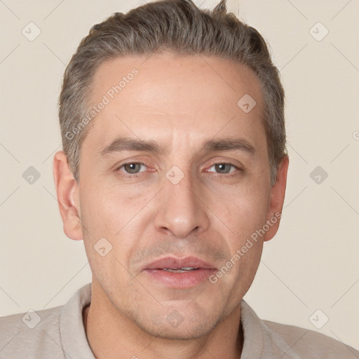 Neutral white adult male with short  brown hair and brown eyes