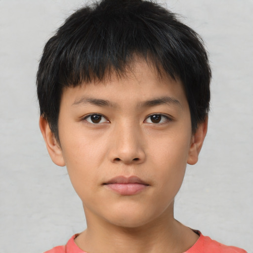 Neutral asian child male with short  brown hair and brown eyes