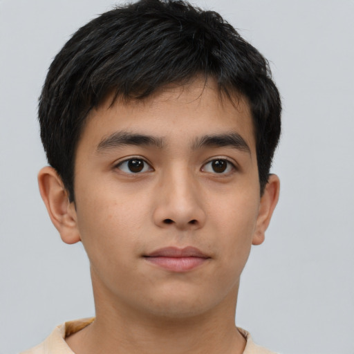 Neutral asian young-adult male with short  brown hair and brown eyes