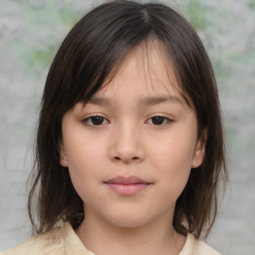 Neutral white child female with medium  brown hair and brown eyes