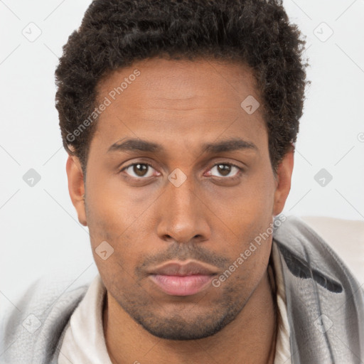 Neutral black young-adult male with short  brown hair and brown eyes