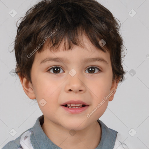 Joyful white child male with short  brown hair and brown eyes