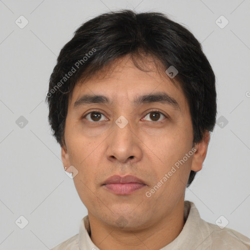 Neutral white adult male with short  brown hair and brown eyes