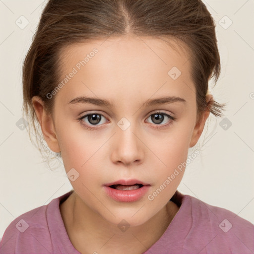 Neutral white child female with medium  brown hair and brown eyes